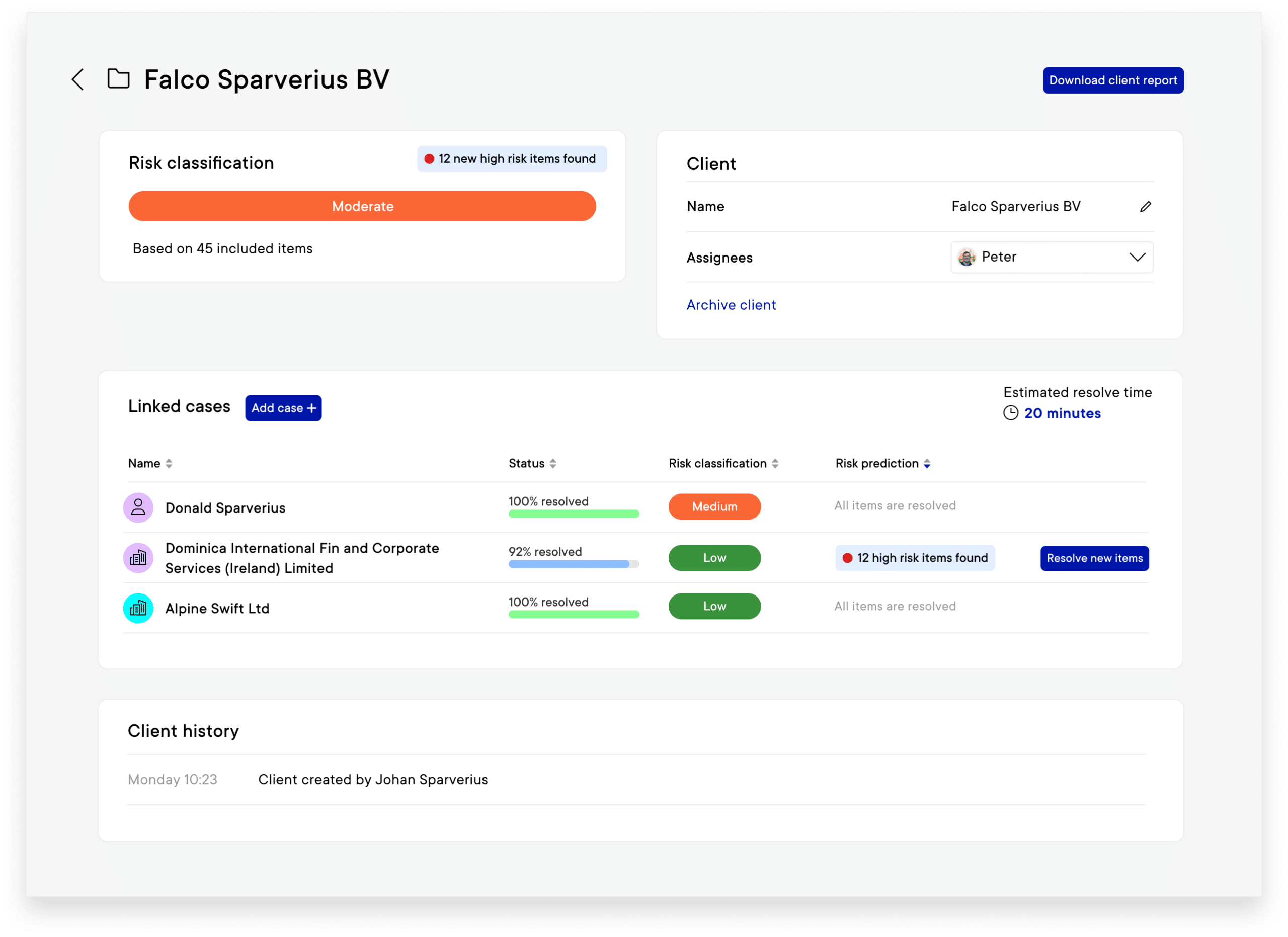 Client details page